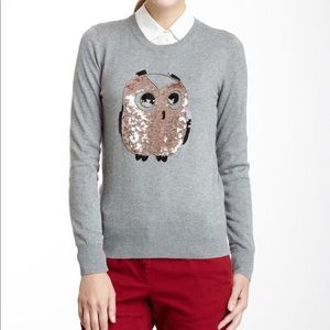 French Connection Lady Owl Pink Sequin Sweater M